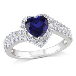 2.75 Carat (ctw) Lab-Created Blue & White Sapphire Heart Ring in Sterling Silver